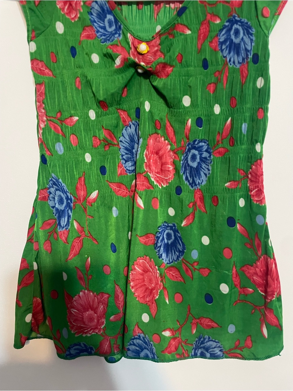 Green Floral Dot Cap-Sleeve Tunic Top